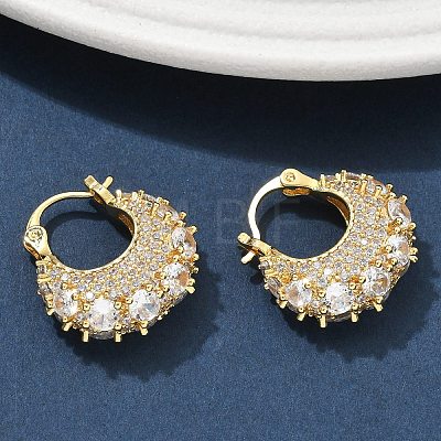 Brass Micro Pave Clear Cubic Zirconia Chunky Hoop Earrings EJEW-C182-04G-1