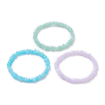 3Pcs 3 Color Acrylic Chips Beaded Stretch Bracelets Set BJEW-JB09387-1