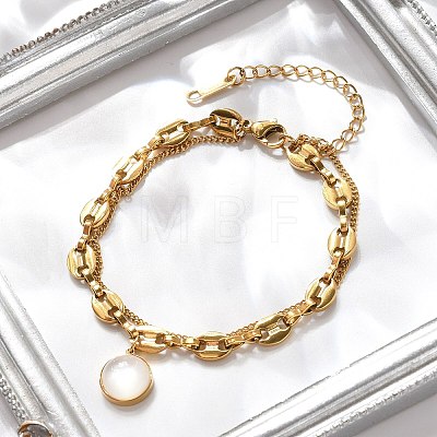 304 Stainless Steel Coffee Bean & Cable Cahin Charm Bracelets for Women BJEW-U024-01G-1