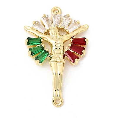 Brass Pave Cubic Zirconia Religion Jexus Crucifix Cross Links Connector Charms KK-H267-100G-01-1