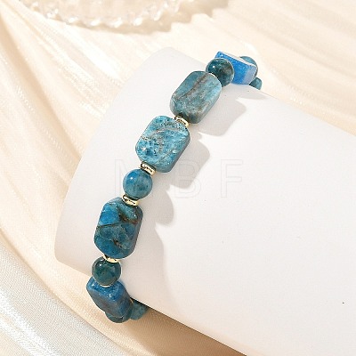 Natural Apatite Rectangle and Round Beaded Stretch Bracelets BJEW-JB14493-01-1
