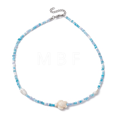 Summer Beach Sea Turtle Dyed Synthetic Turquoise & Glass Seed Beads Beaded Necklaces for Women NJEW-JN05081-02-1