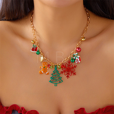Alloy Rhinestone with Enamel & Plastic Christmas Pendant Bib Necklaces FS-WG99102-08-1