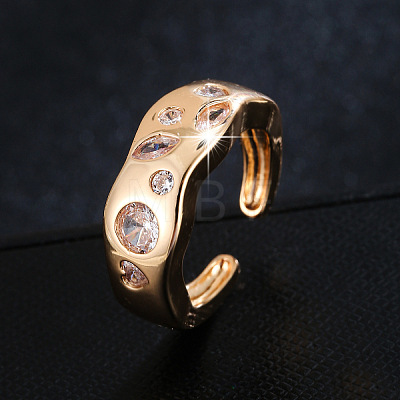Brass Pave Clear Cubic Zirconia Cuff Open Rings WGCA67C-01-1