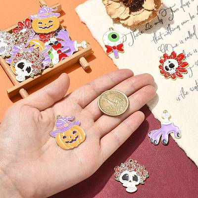 30Pcs 5 Styles Halloween Theme Alloy Enamel Pendants ENAM-CJ0005-10-1