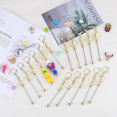 16Pcs Alloy Bar Beadable Keychain for Jewelry Making DIY Crafts KEYC-SZ0001-16G-1