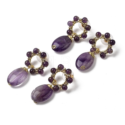 Natural Amethyst Dangle Stud Earrings EJEW-G454-01G-08-1
