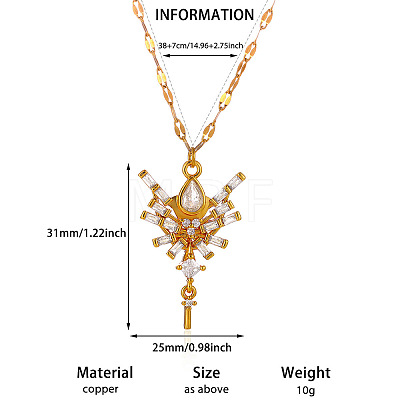 Brass Pave Clear Cubic Zirconia Pendant 304 Stainless Steel Chain Necklaces for Women WG3E65D-05-1