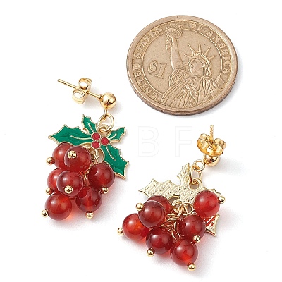 Cherry Alloy Enamel and Carnelian Beads  Studs Earring EJEW-TA00445-1
