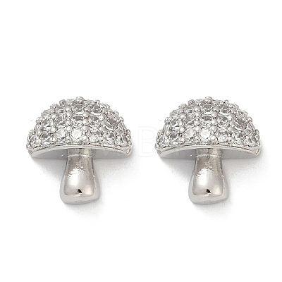 Mushroom Brass Micro Pave Clear Cubic Zirconia Stud Earrings EJEW-F895-17P-1