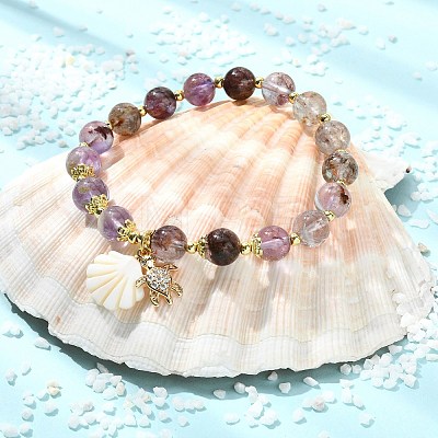 Natural Lodolite Quartz Bead Bracelets BJEW-JB14149-01-1