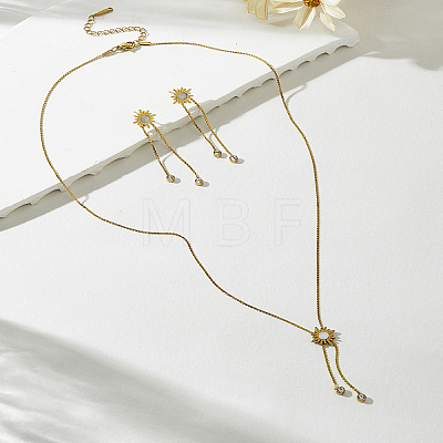 Women's Stainless Steel Stud Dangle Earrings & Lariat Necklaces Sets EB5177-1-1