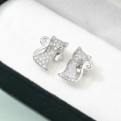 Brass Micro Pave Clear Cubic Zirconia Stud Earrings EJEW-R009-01P-1