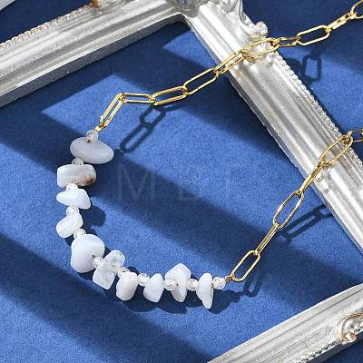 Natural Blue Lace Agate Chip Beaded Necklaces NJEW-C070-04G-03-1