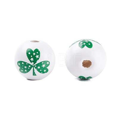 Saint Patrick's Day Theme Spray Painted Natural Wood Beads WOOD-C010-01-1