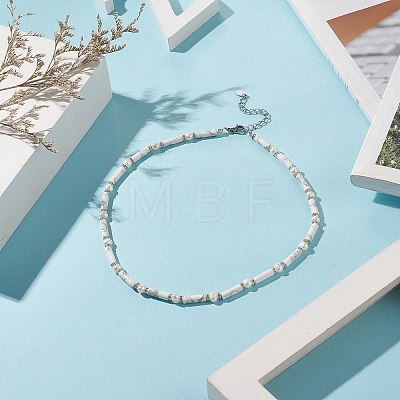 Natural Howlite & Pearl & Crystal Rhinestone Beaded Necklace for Women NJEW-JN04209-02-1