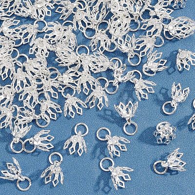 80Pcs Flower Rack Plating Brass Filigree Bead Cap Pendant Bails KK-FH0003-48-1