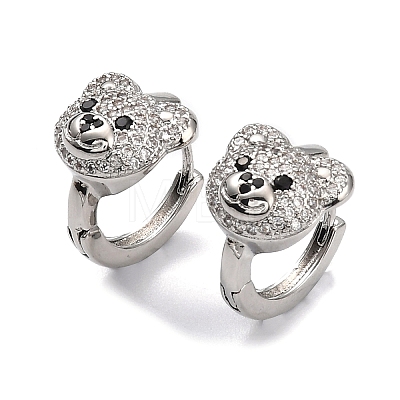 Bear Rack Plating Brass Cubic Zirconia Hoop Earrings for Women EJEW-K245-02P-1