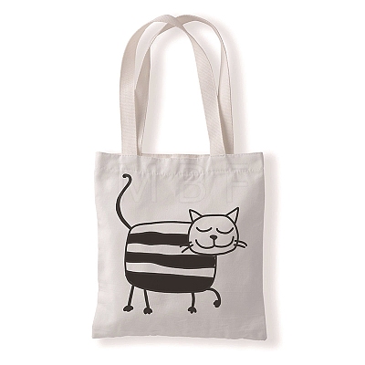 Cute Cat Printed Canvas Women's Tote Bags PW-WGD6880-05-1