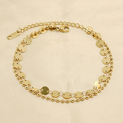 304 Stainless Steel Sequin Disc Link Chain & Ball Chain Double Layer Anklets for Women FS-WG0AA08-01-1
