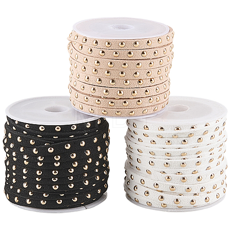 3 Rolls 3 Colors Flat Faux Suede Cord with Alloy Rivets LW-CL0001-08A-1