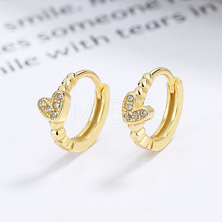 Heart 925 Sterling Silver Micro Pave Clear Cubic Zirconia Hoop Earrings FS-WGEC1D1-01-1