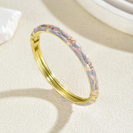 Zinc Alloy Enamel Flower Hinged Cuff Bangles for Women UK8681-1-1