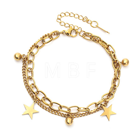 201 Stainless Steel Cable & Curb Chain Double Layeys Bracelets FS-WG1EEED-03-1