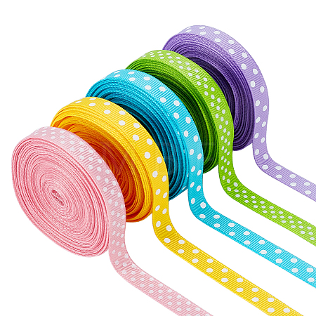 5 Colors Polka Dot Polyester Ribbon OCOR-GA0002-97-1