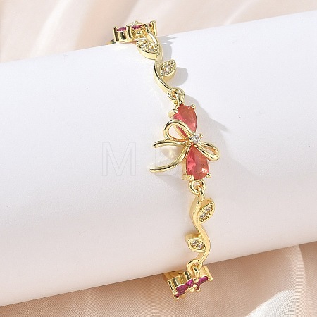Brass Micro Pave Cubic Zirconia Link Chain Bracelets for Women BJEW-C156-04E-03G-1