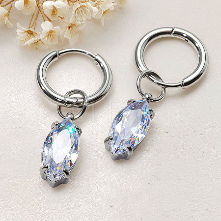 304 Stainless Steel Clear Cubic Zirconia Hoop Earrings WG95E49-02-1