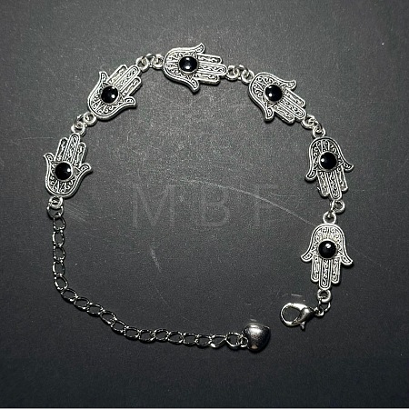 Vintage European Alloy Enamel Hamsa Hand Link Chain Bracelets for Women YP1014-1-1