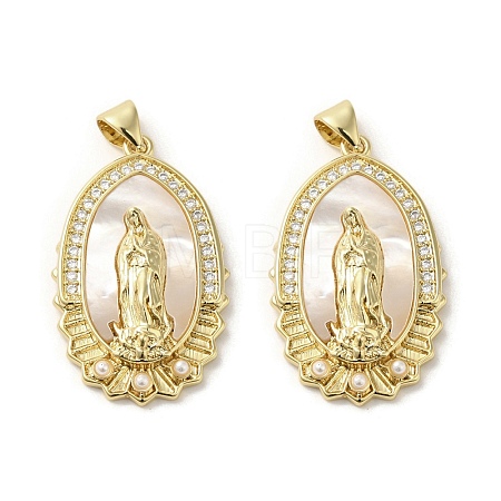 Brass Pave Shell Pendants KK-I708-16P-G-1