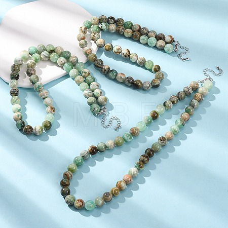 10MM Natural Green Line Jasper Round Beaded Necklaces GG-CBAA808-02P-C-1