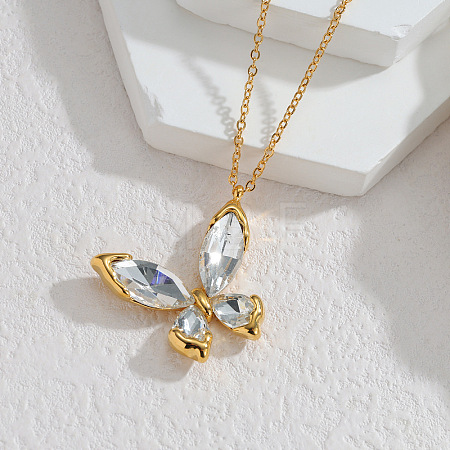 304 Stainless Steel Pave Cubic Zirconia Pendant Necklaces WG0DE03-05-1