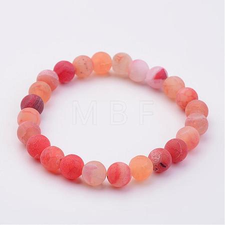 Natural Weathered Agate(Dyed) Stretch Beads Bracelets BJEW-JB02513-01-1