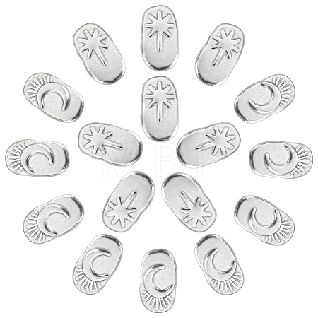 16Pcs 2 Style Oval with Moon & Star 304 Stainless Steel Cabochons STAS-DC0002-66-1