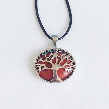 Alloy Pave Natural Red Jasper Tree of Life Pendant Necklaces LS-KW6501-5-1