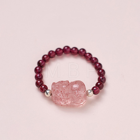 Adjustable Natural Garnet Bead Finger Rings FS-WGFFDB9-03-1