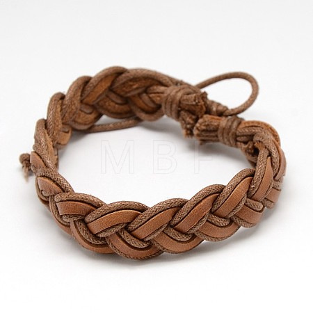 Trendy Unisex Casual Style Braided Waxed Cord and Leather Bracelets BJEW-L297-03-1