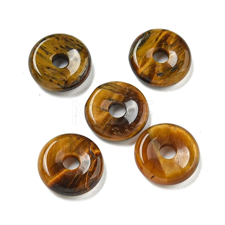 Natural Tiger Eye Donut/Pi Disc Charms G-G142-01O-1