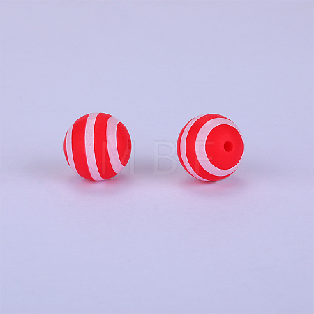 Printed Round with Stripe Pattern Silicone Focal Beads SI-JX0056A-142-1