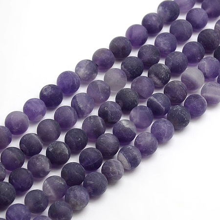 Frosted Natural Amethyst Round Bead Strands X-G-M064-8mm-13-1