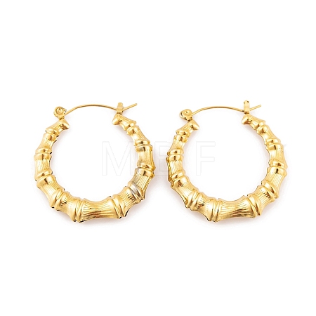 Ion Plating(IP) Bamboo Joint 304 Stainless Steel Hoop Earrings for Women EJEW-G388-01G-1
