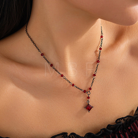 Gothic Brass & Glass Pendant Link Chain Necklaces for Women FS-WGECF55-12-1