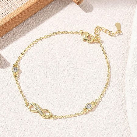 Brass Micro Pave Clear Cubic Zirconia Infinity Link Bracelets KK-CBA6980-27G-1