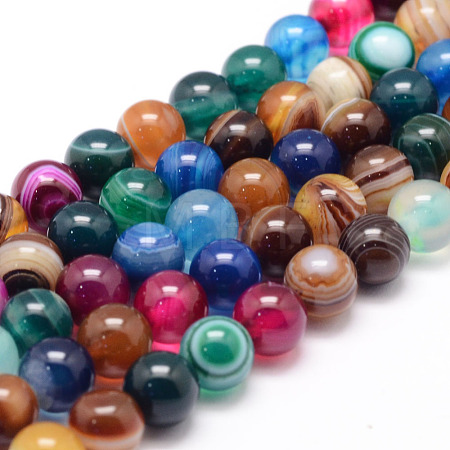 Natural Striped Agate/Banded Agate Bead Strands X-G-K155-A-8mm-12-1