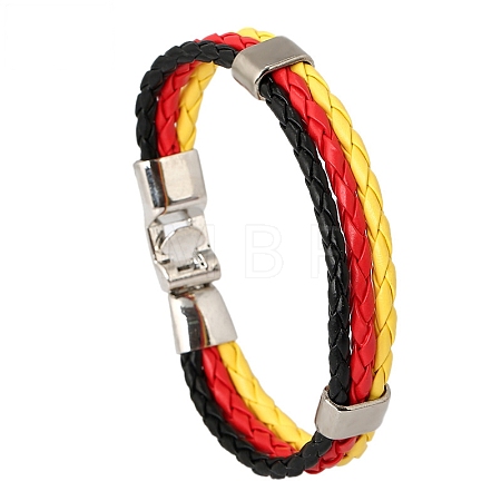 Flag Color Imitation Leather Triple Line Cord Bracelet with Alloy Clasp GUQI-PW0001-086E-1