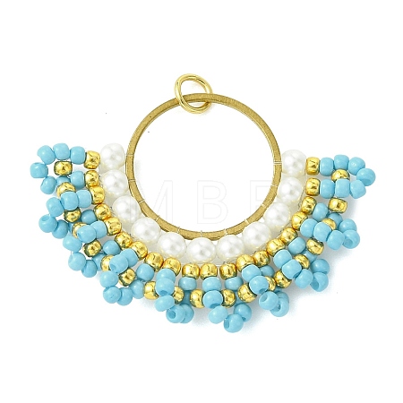 Glass Seed Beaded & Brass Linking Rings Pendnats PALLOY-MZ01340-02-1