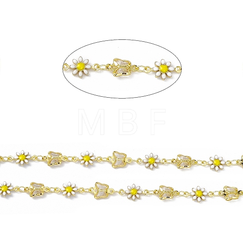 Handmade Glass Butterfly & Enamel Daisy Flower Link Chains CHC-F015-15G-02-1